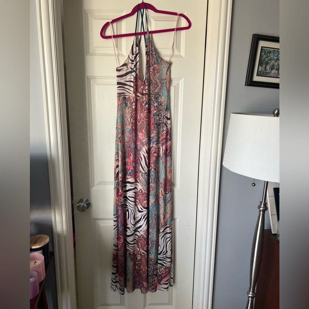 AFRM Pink & Teal Paisley Zebra Print Maxi Dress